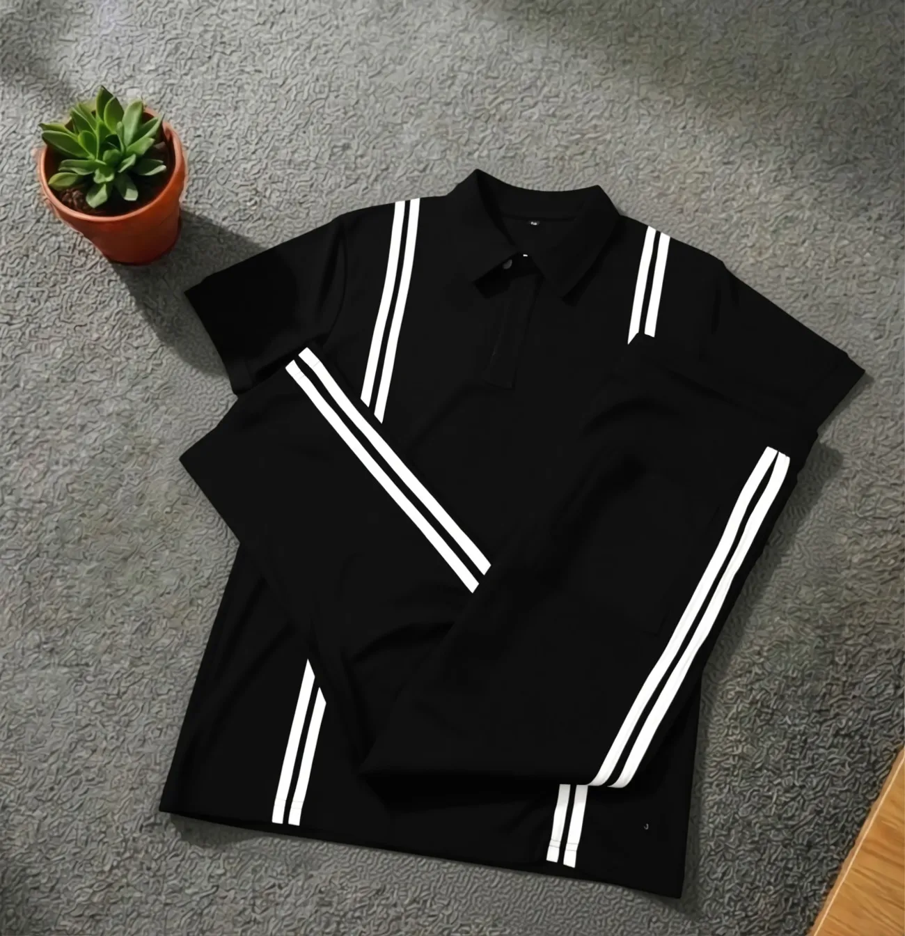Men’s Loose Fit Zipper Polo & Trouser Set – Black